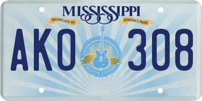 MS license plate AKO308
