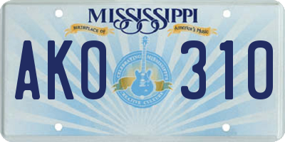 MS license plate AKO310