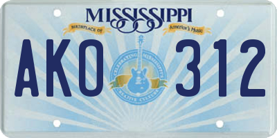 MS license plate AKO312