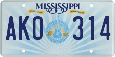 MS license plate AKO314