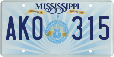 MS license plate AKO315