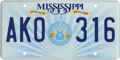 MS license plate AKO316