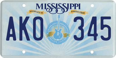 MS license plate AKO345