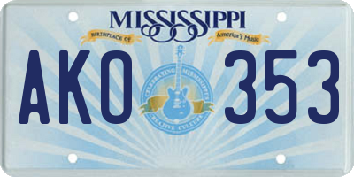 MS license plate AKO353