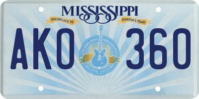 MS license plate AKO360