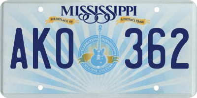 MS license plate AKO362