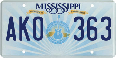MS license plate AKO363