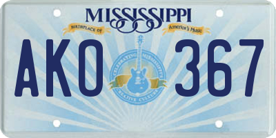 MS license plate AKO367