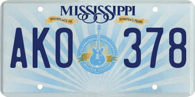 MS license plate AKO378