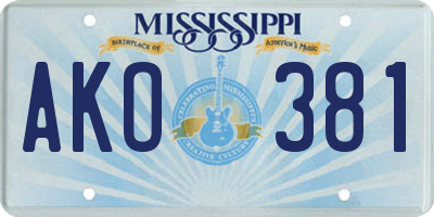MS license plate AKO381