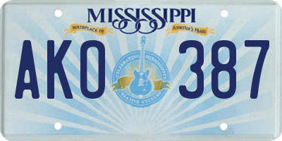 MS license plate AKO387