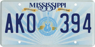 MS license plate AKO394