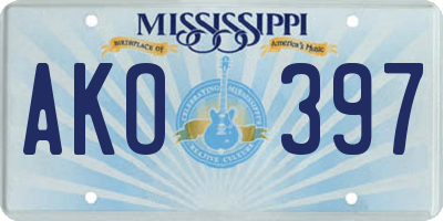 MS license plate AKO397