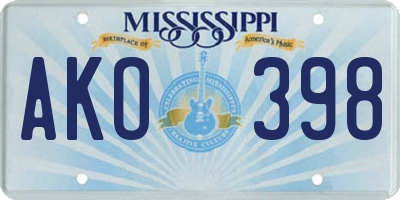 MS license plate AKO398