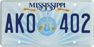 MS license plate AKO402