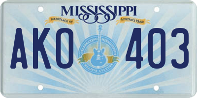 MS license plate AKO403