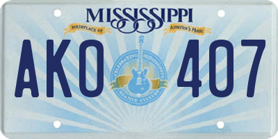 MS license plate AKO407