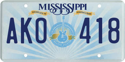 MS license plate AKO418