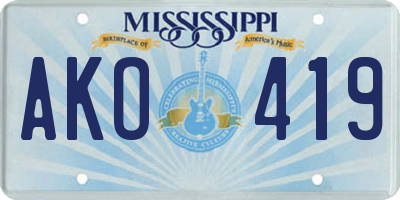 MS license plate AKO419