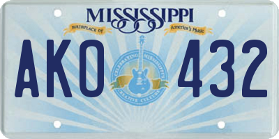 MS license plate AKO432