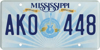 MS license plate AKO448