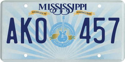 MS license plate AKO457