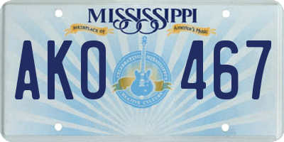 MS license plate AKO467