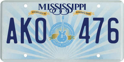 MS license plate AKO476
