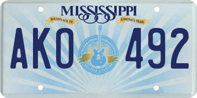MS license plate AKO492