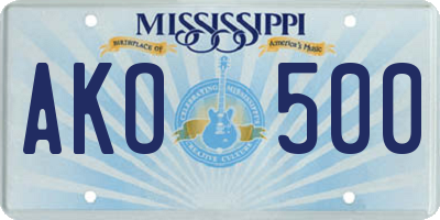 MS license plate AKO500