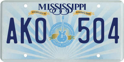 MS license plate AKO504
