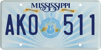MS license plate AKO511