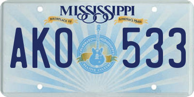 MS license plate AKO533