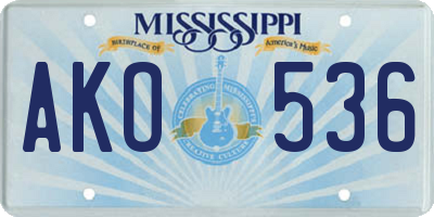MS license plate AKO536