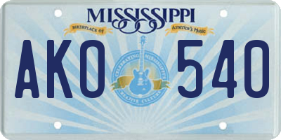 MS license plate AKO540