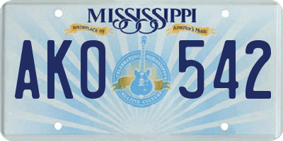 MS license plate AKO542
