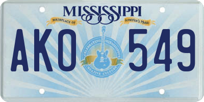 MS license plate AKO549