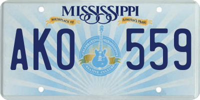 MS license plate AKO559