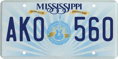 MS license plate AKO560