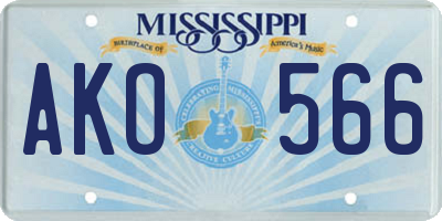 MS license plate AKO566
