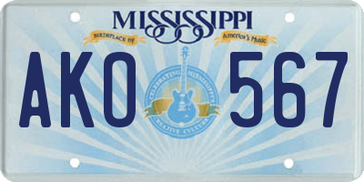 MS license plate AKO567