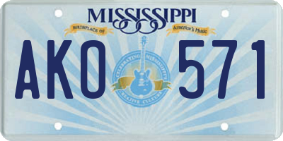 MS license plate AKO571