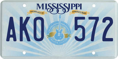 MS license plate AKO572