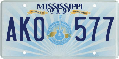 MS license plate AKO577