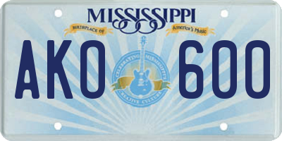 MS license plate AKO600
