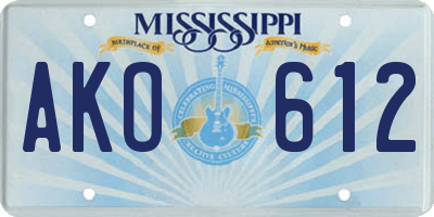 MS license plate AKO612