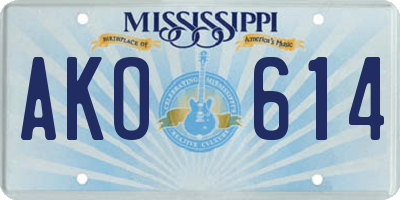MS license plate AKO614