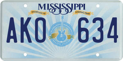 MS license plate AKO634