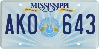 MS license plate AKO643