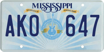 MS license plate AKO647